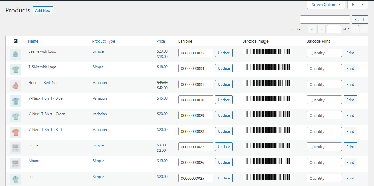Assign Barcodes Submenu