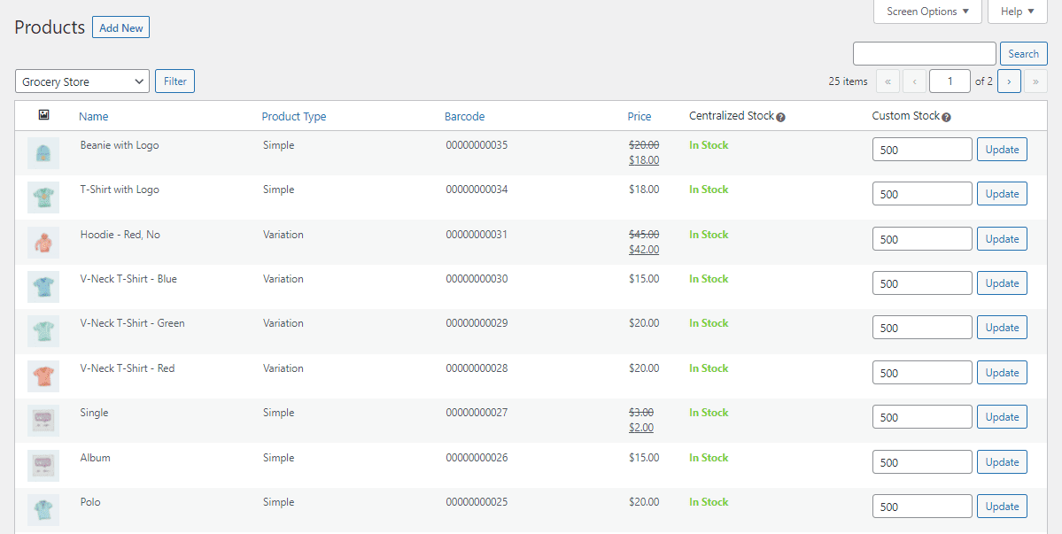 Assign Stocks Submenu