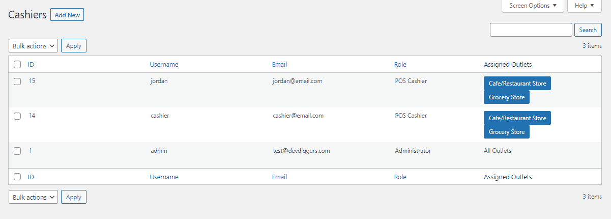 MultiPOS - Point of Sale for WooCommerce Cashiers submenu