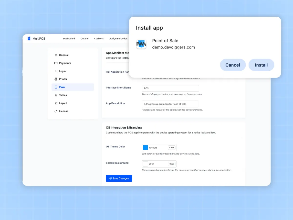 Install as a PWA POS WooCommerce app