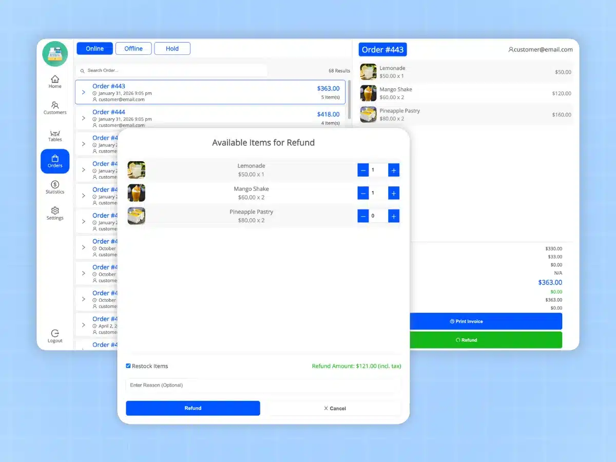 Manage WooCommerce point of sale refunds
