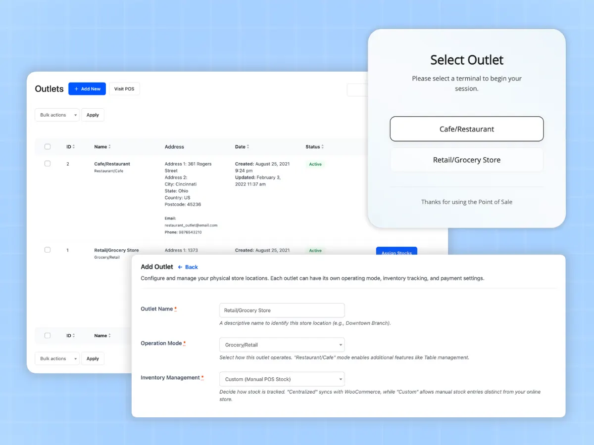 Run Multiple Stores - MultiPOS interface showing multiple store management